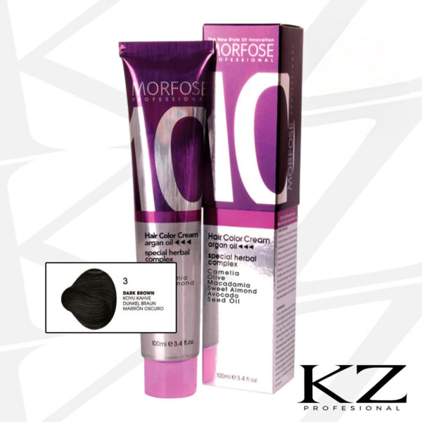 10 Hair Color Cream 100ml Dark Brown 3 - Tinte de Cabello Profesional - MORFOSE