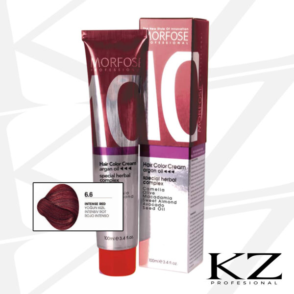 10 Hair Color Cream 100ml Intense Red 6.6 - Tinte de Cabello Profesional - MORFOSE