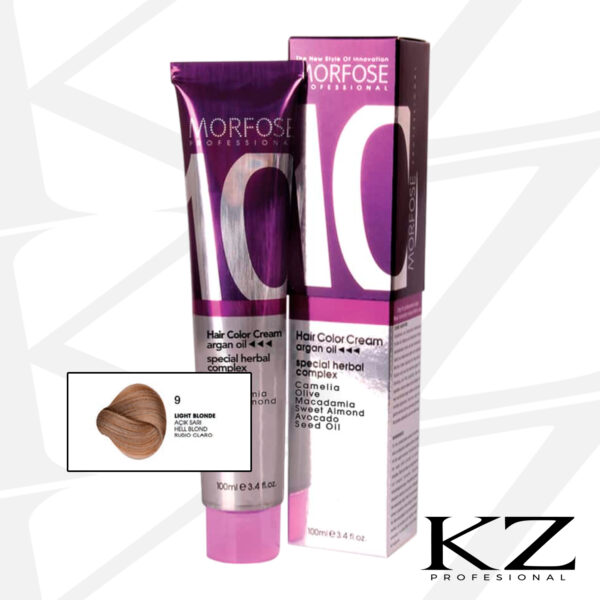 10 Hair Color Cream 100ml Light Blonde 9 - Tinte de Cabello Profesional - MORFOSE