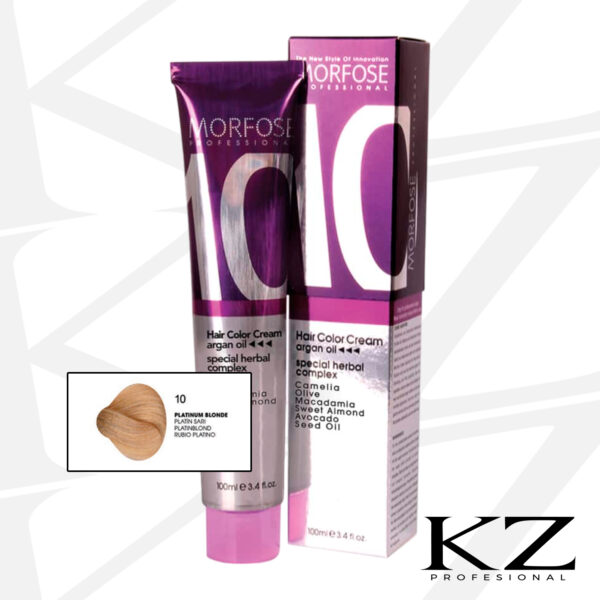 10 Hair Color Cream 100ml Platinum Blonde 10 - Tinte de Cabello Profesional - MORFOSE